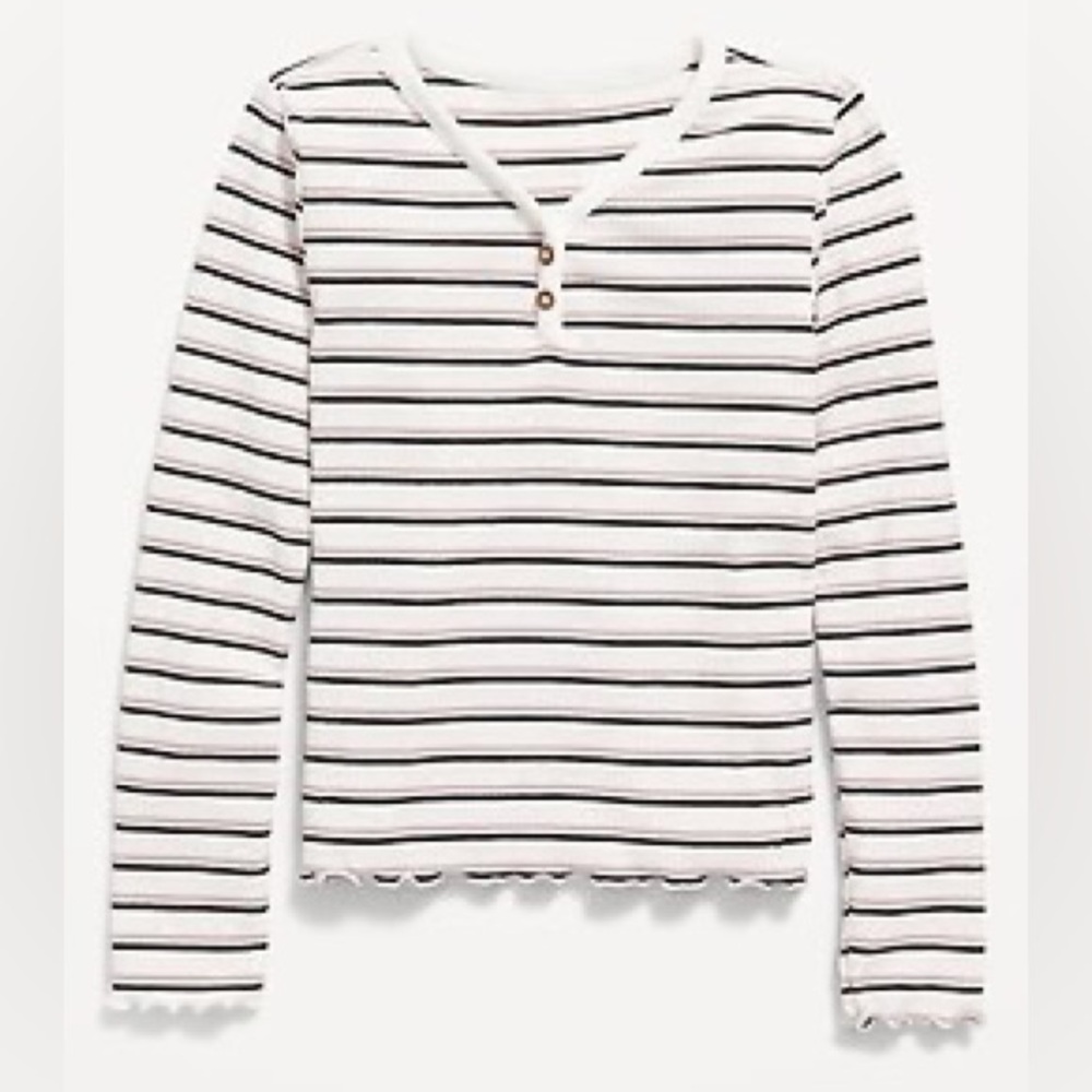 Old Navy Striped Long-Sleeve Rib-Knit Henley Long Sleeve Top